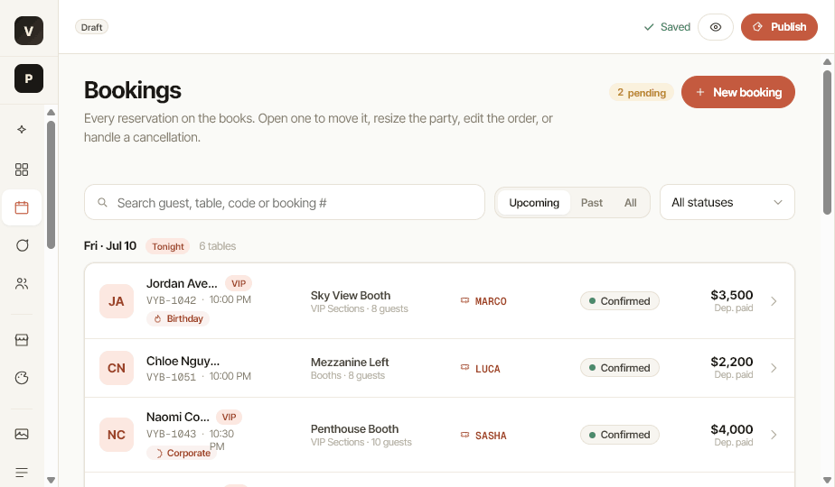 Bookings view